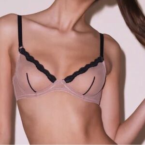 Fleur du Mal Black and Cream Sheer Demi Bra